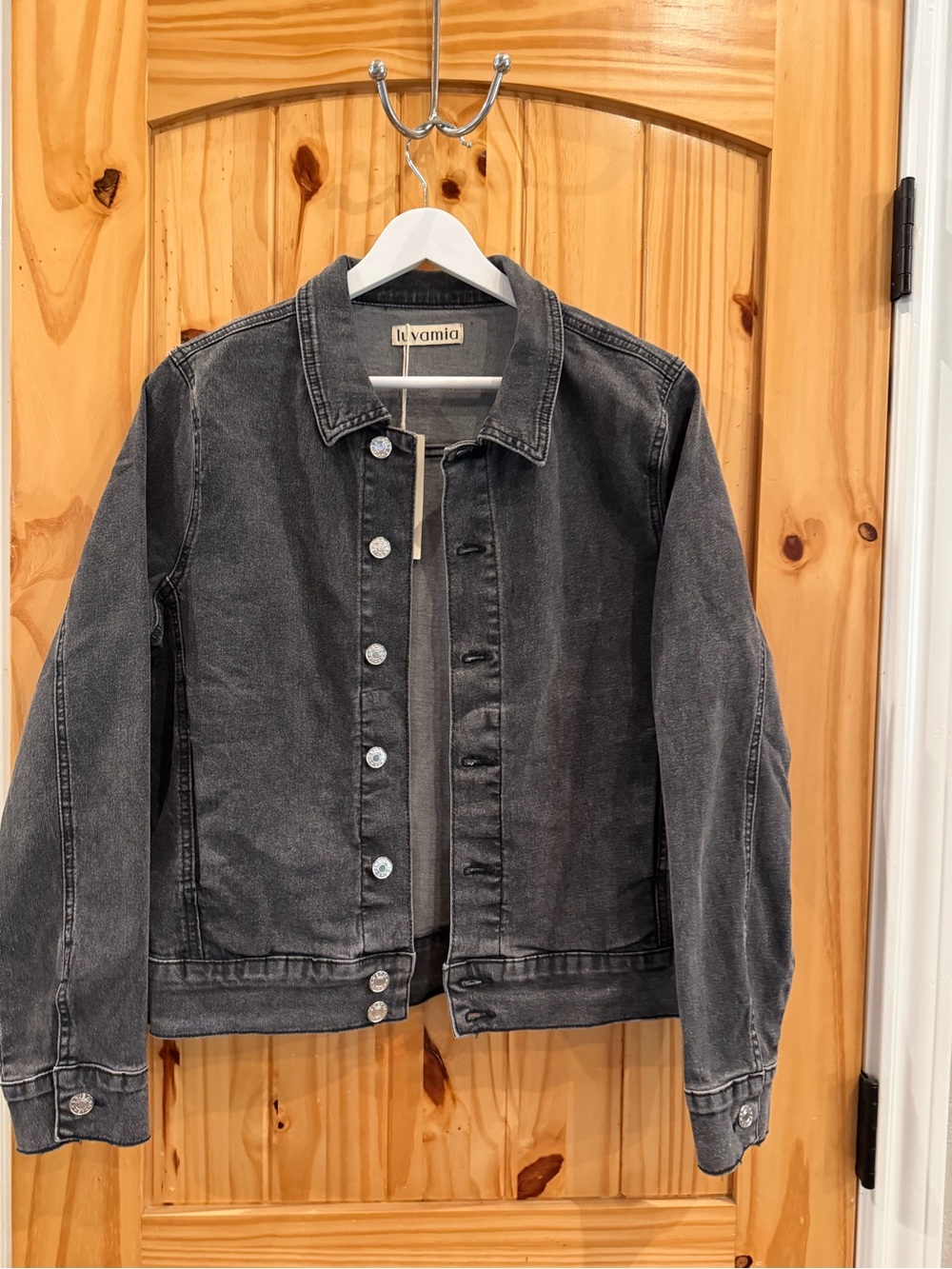 Levamia Black Washed Denim Jacket - Classic Button-Front